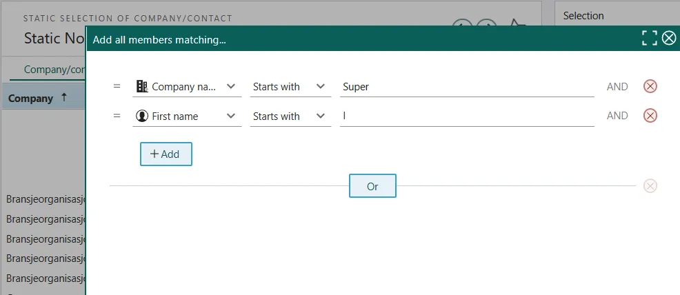 Selection dialog -screenshot