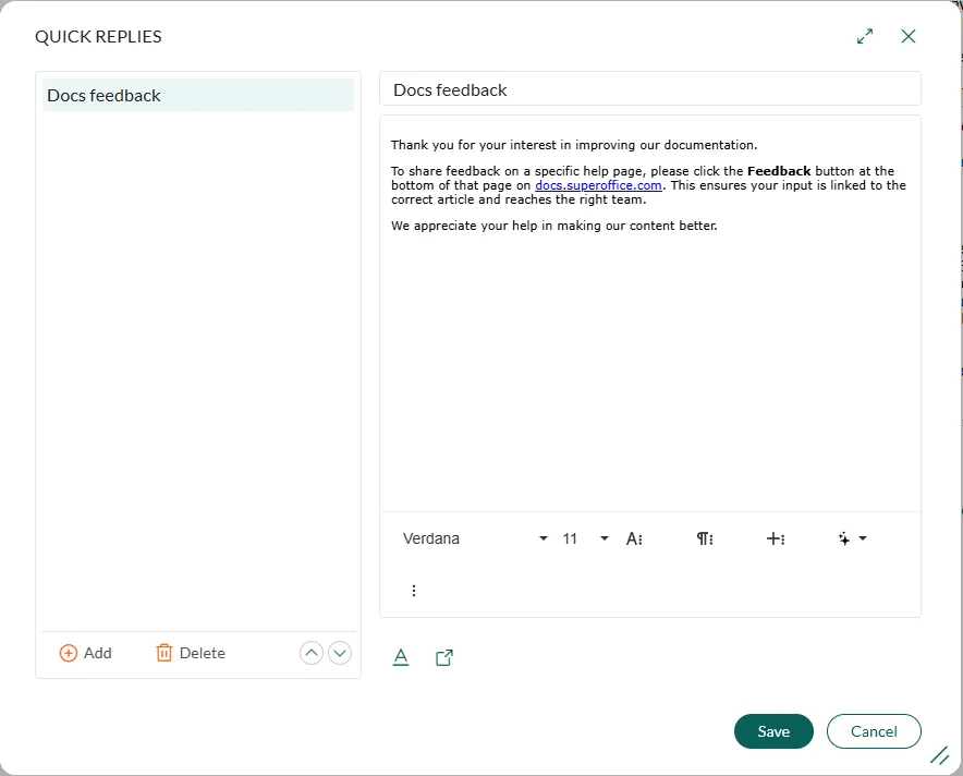 Edit new quick reply -screenshot