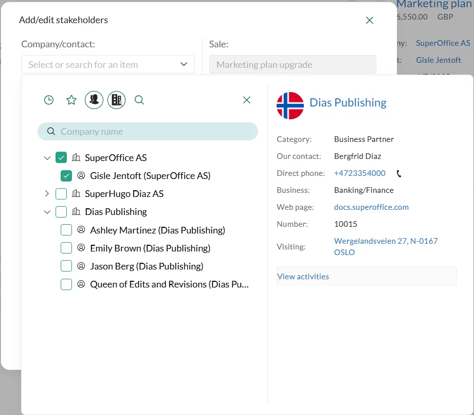 Add/edit stakeholders dialog, company -screenshot