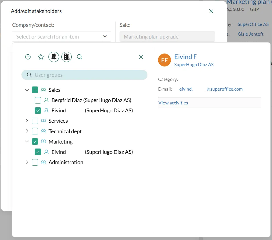Add/edit stakeholders dialog, group -screenshot