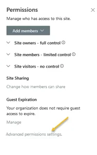 Advanced permissions settings -screenshot