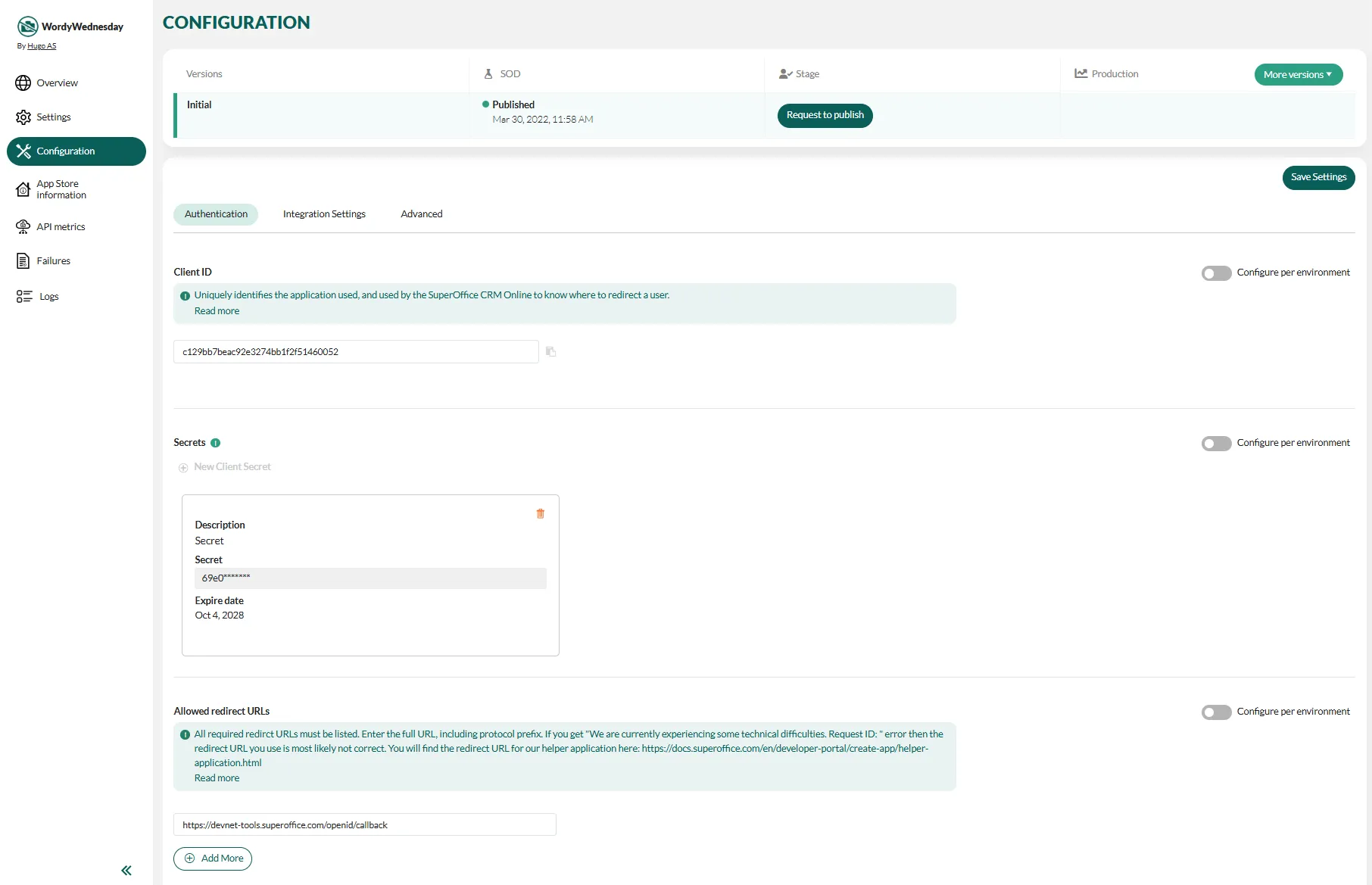 Allowed redirects -screenshot