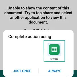 Mobile CRM: Android error message when previewing a document -app-screen