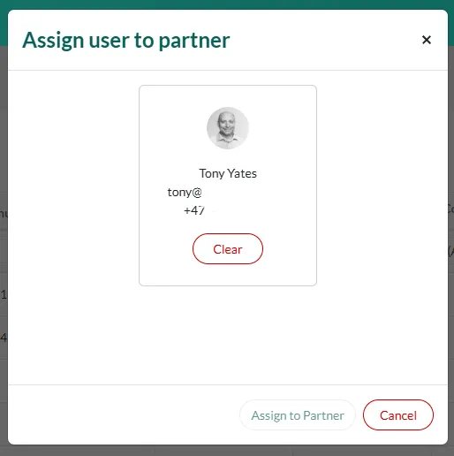 Assign User to Partner dialog -screenshot