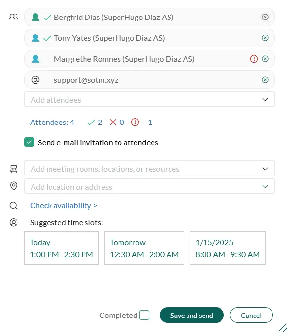 Follow-up dialog, attendees added -screenshot