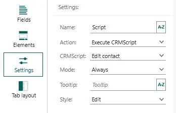 Screen Designer, execute CRMScript on button -screenshot