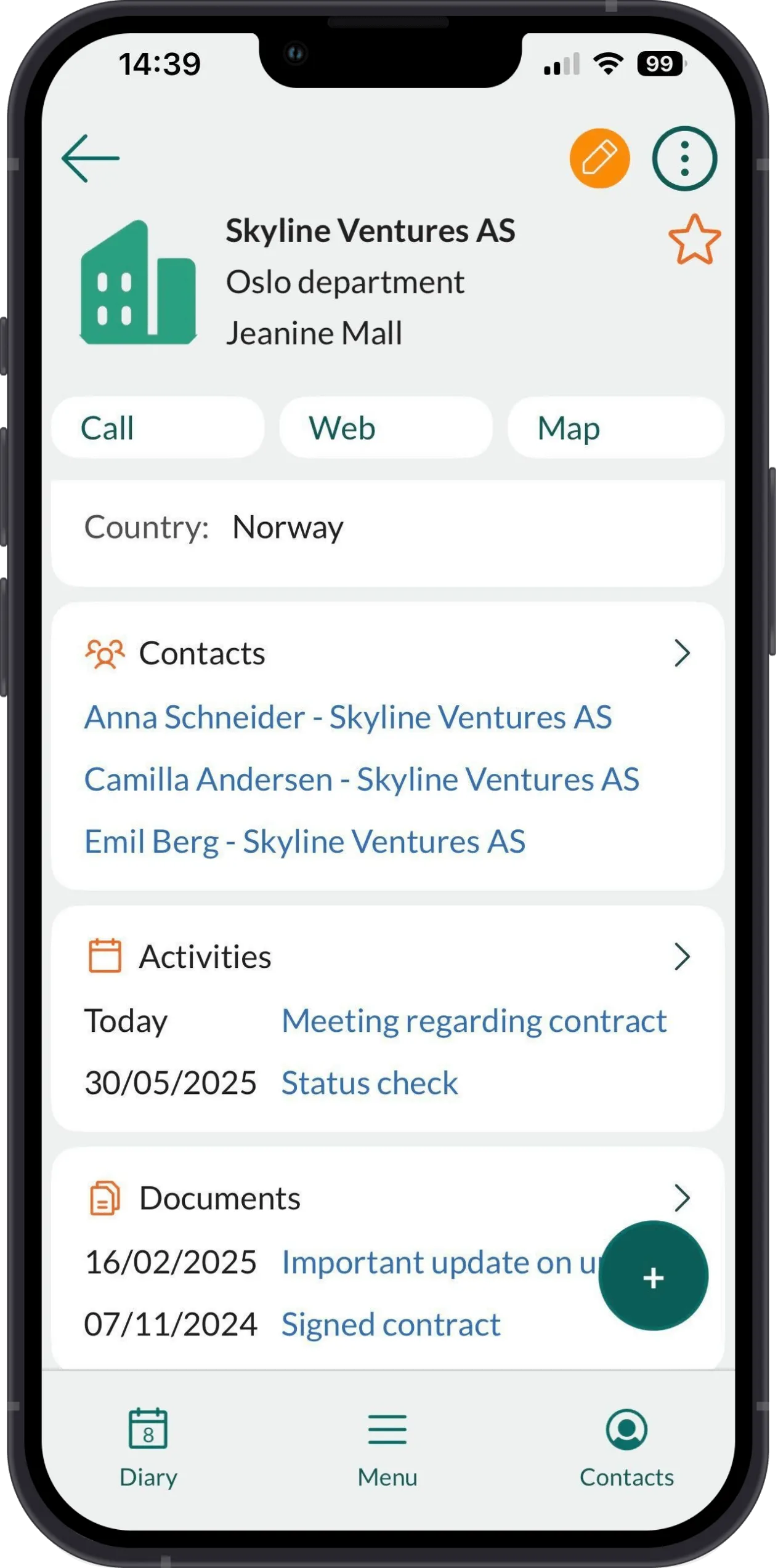 Mobile CRM: Company screen -app-screen