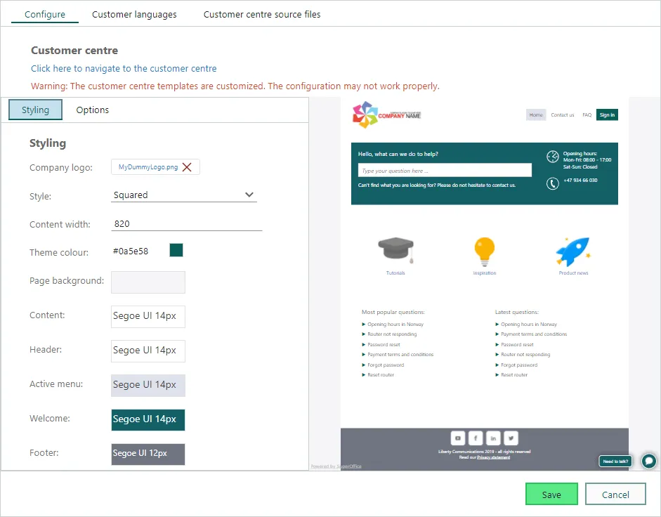 Preview your customer center pages -screenshot