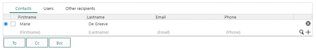 Screen capture of contact and recipients element