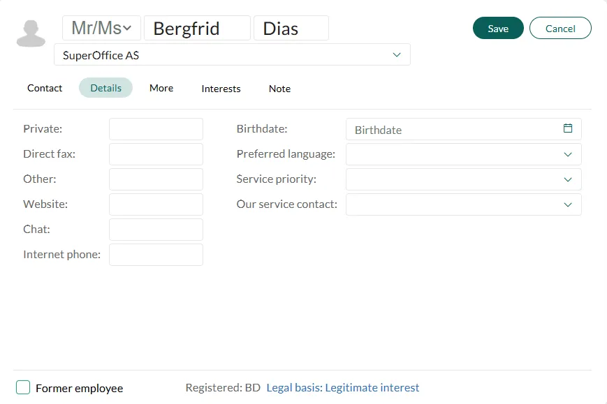 Contact Details tab with additional fields -screenshot