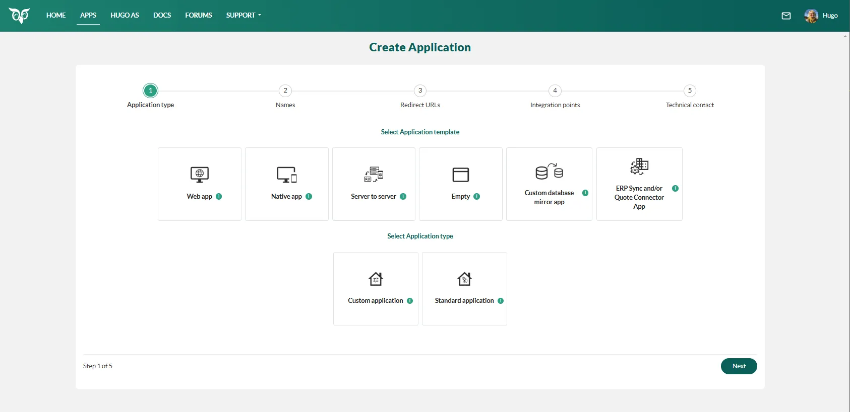 Create application wizard -screenshot