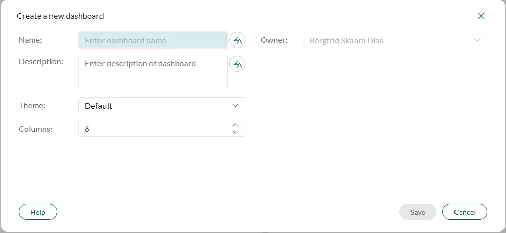 Create a new dashboard dialog -screenshot