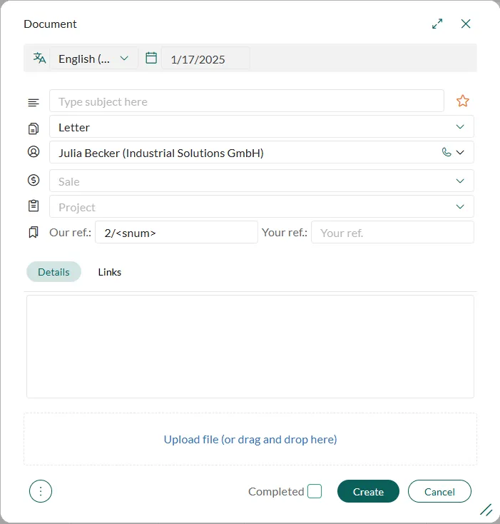 Create document from template (new) -screenshot