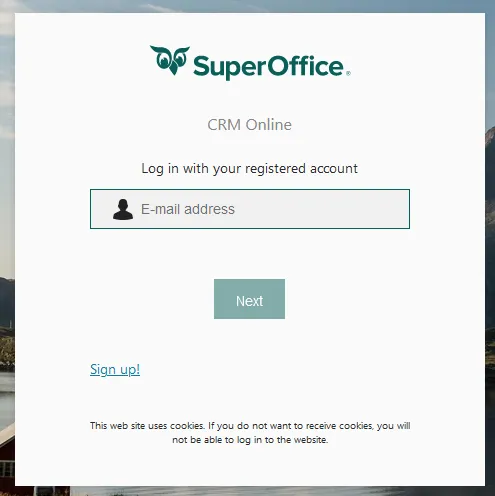 SuperOffice CRM Online log-in page