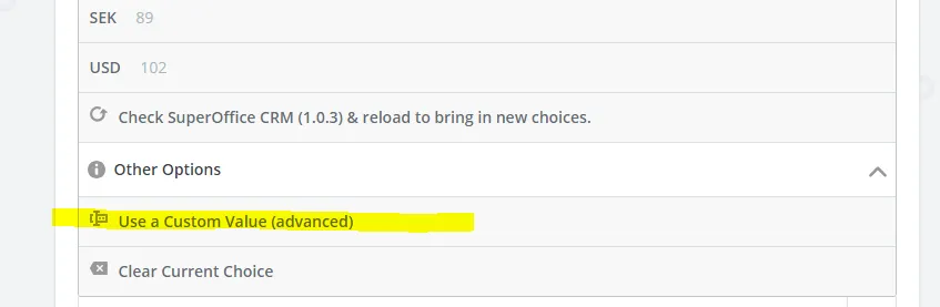 Use a Custom Value -screenshot