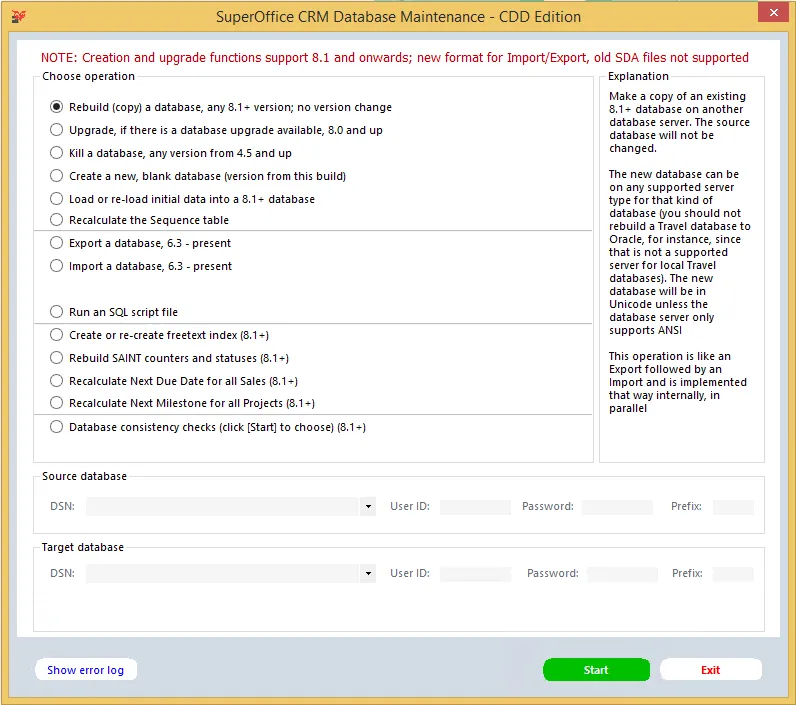 Database maintenance client  -screenshot