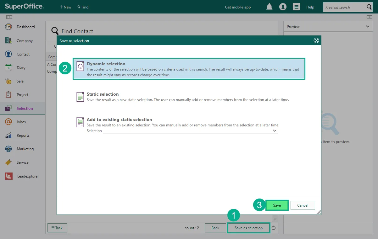 Save as dynamic selection -screenshot