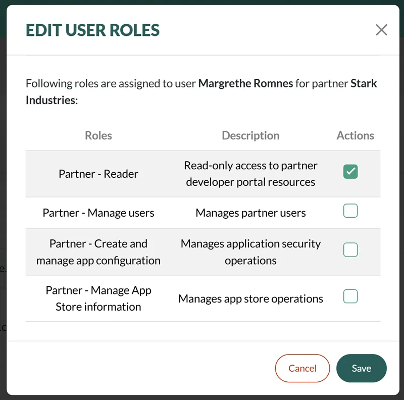 Edit user roles -screenshot