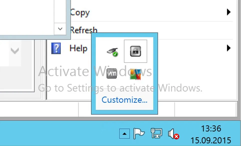 Click icon in system tray -screenshot
