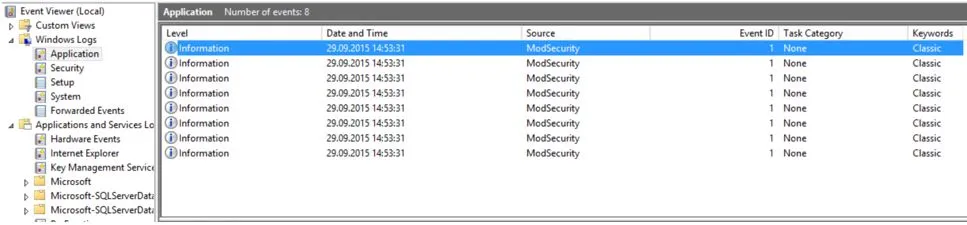 Event viewer information -screenshot