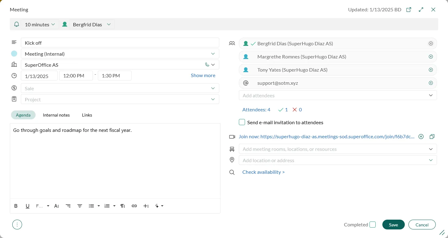 Click the video meeting icon to create the video meeting URL -screenshot