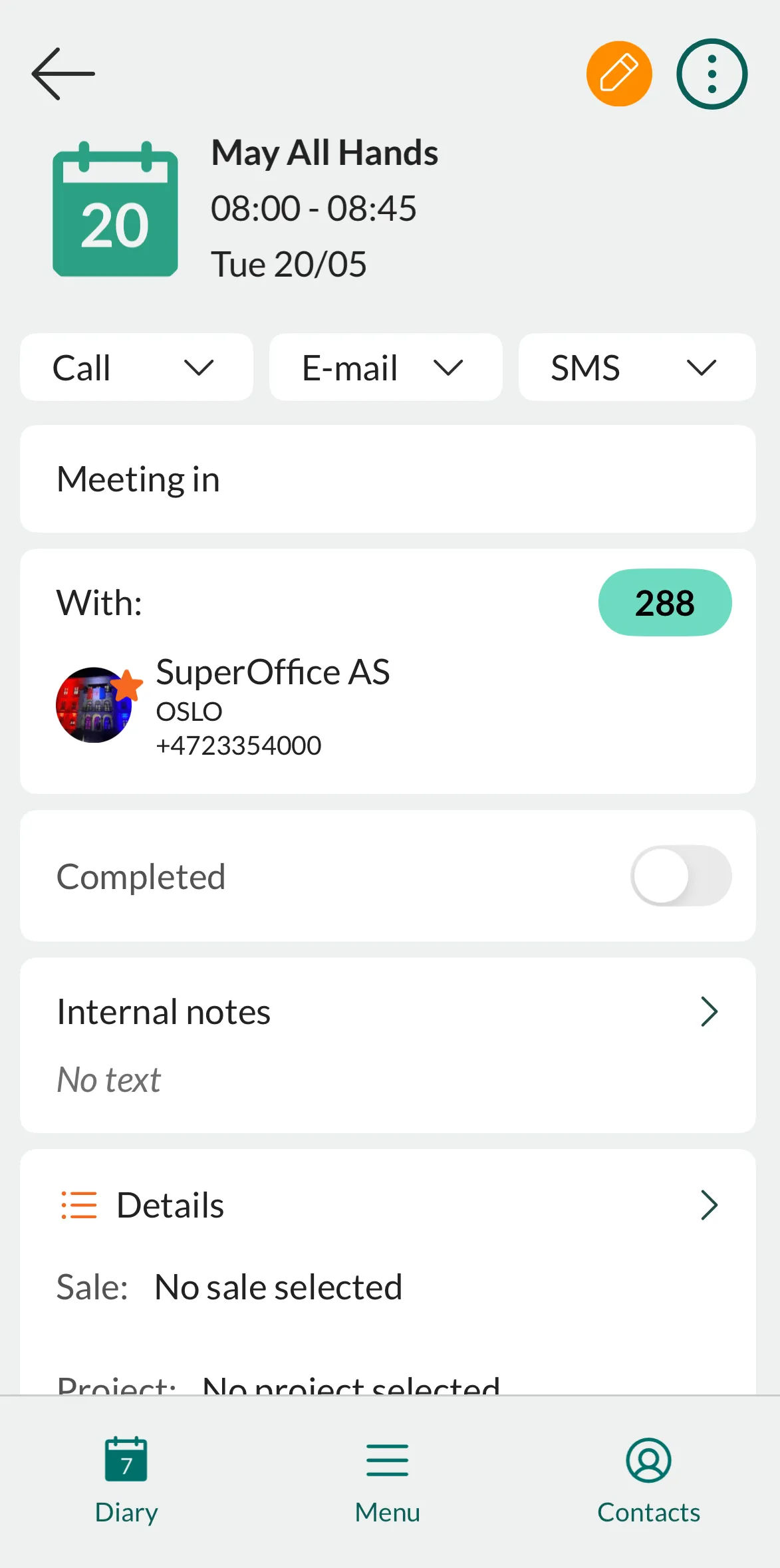 Mobile CRM: Follow-up -app-screen