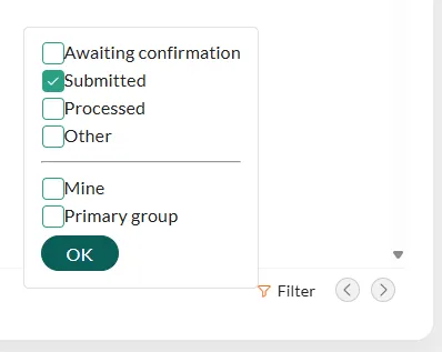 Filter options on form submissions -screenshot