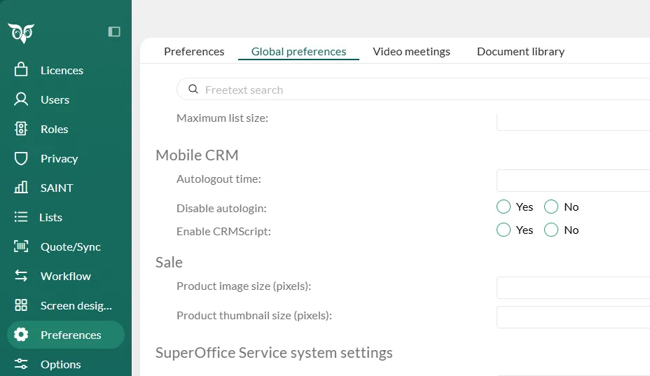 Mobile CRM preferences -screenshot