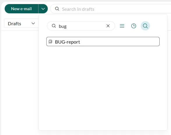Dropdown menu with email templates -screenshot