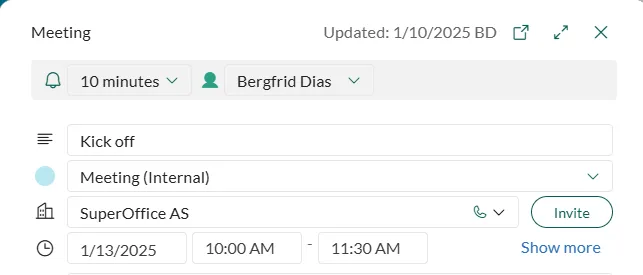 Follow-up dialog, Invite button -screenshot