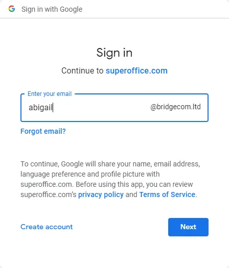 Log in Google -screenshot