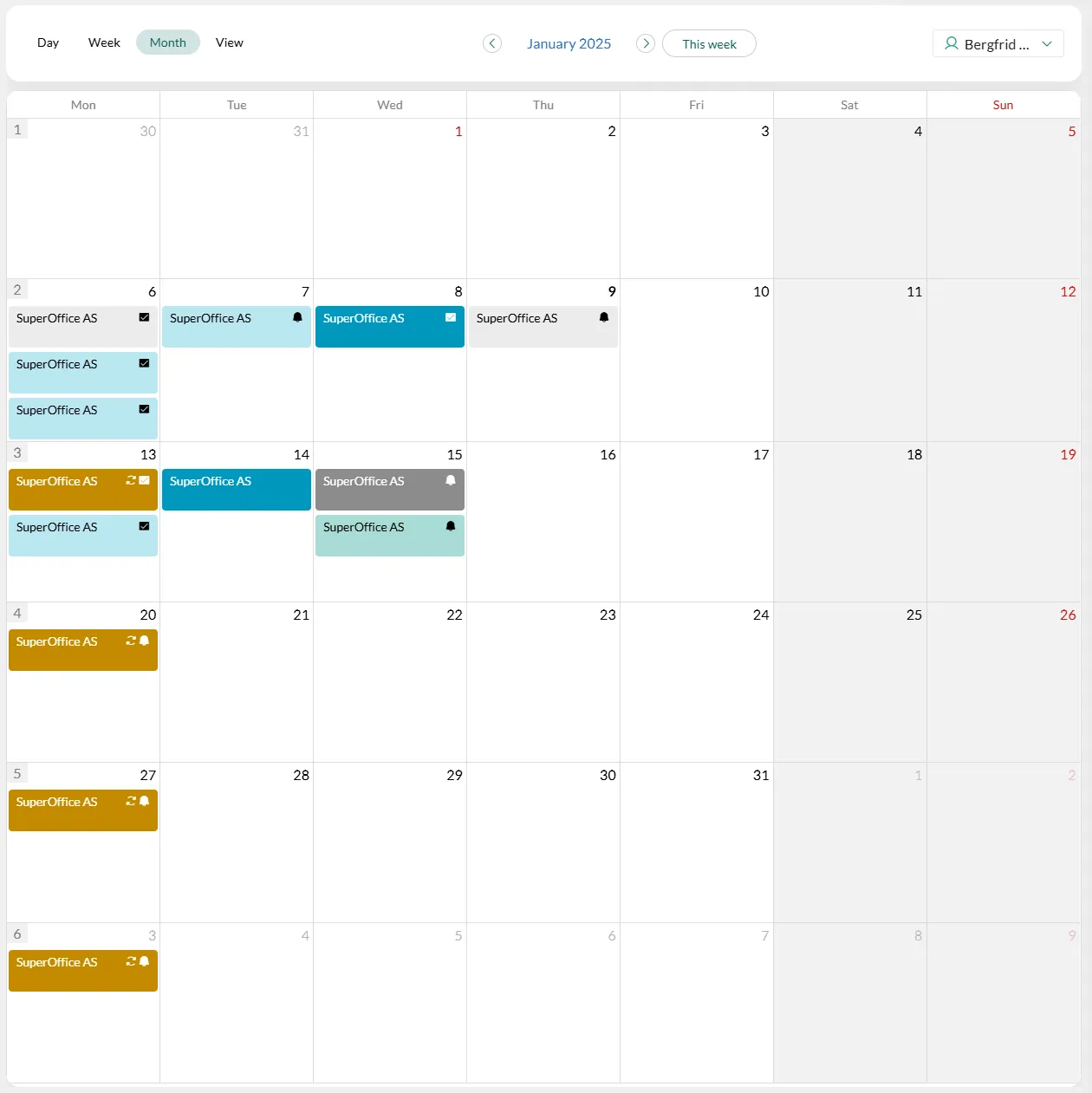 Diary screen, Month tab -screenshot