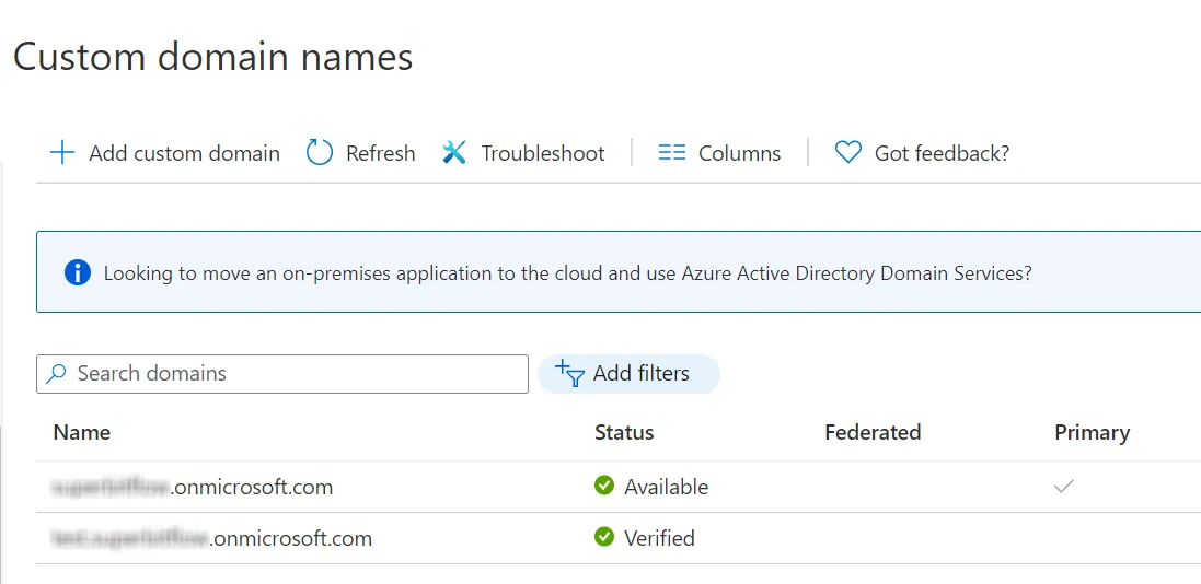 Custom domains -screenshot