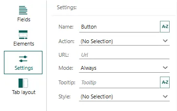Screen Designer, settings for button element -screenshot