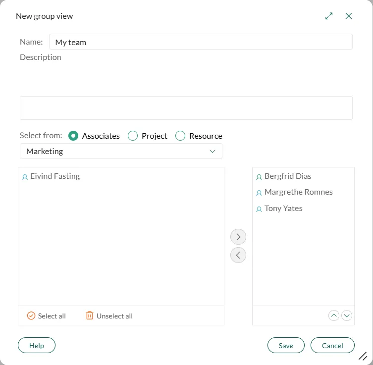 New group view dialog in the Diary screen -screenshot