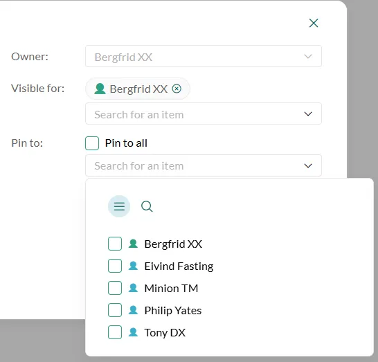 Pin dashboard / set Visible for -screenshot