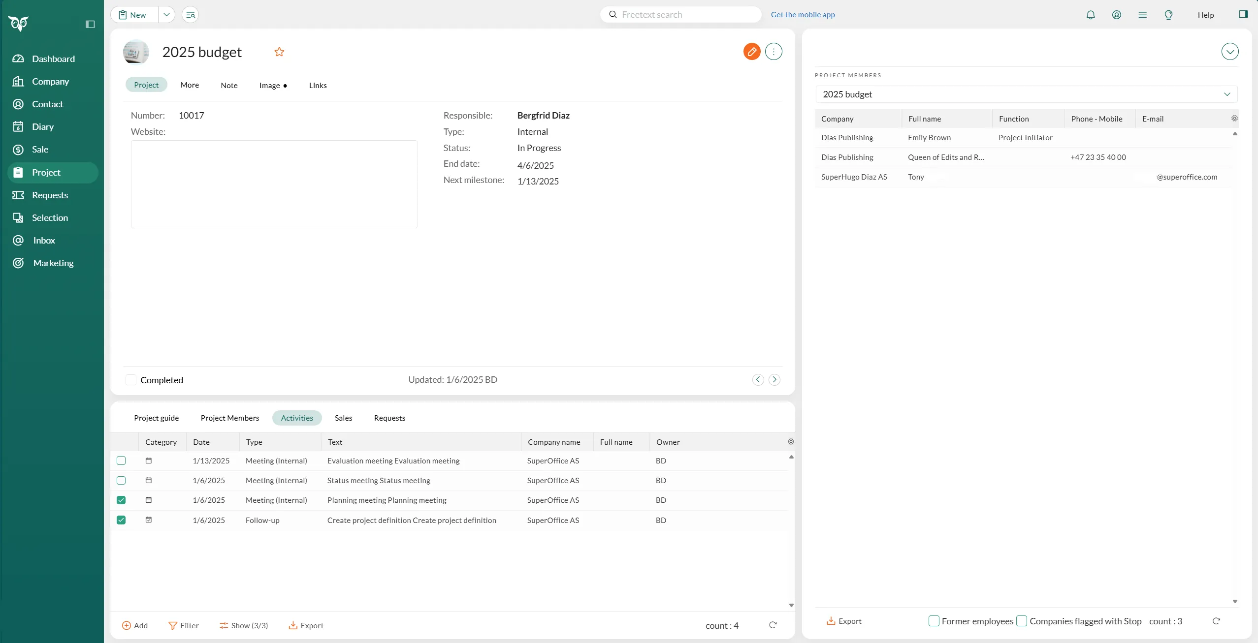 A project guide will help the team have a constant overview of the project status -screenshot