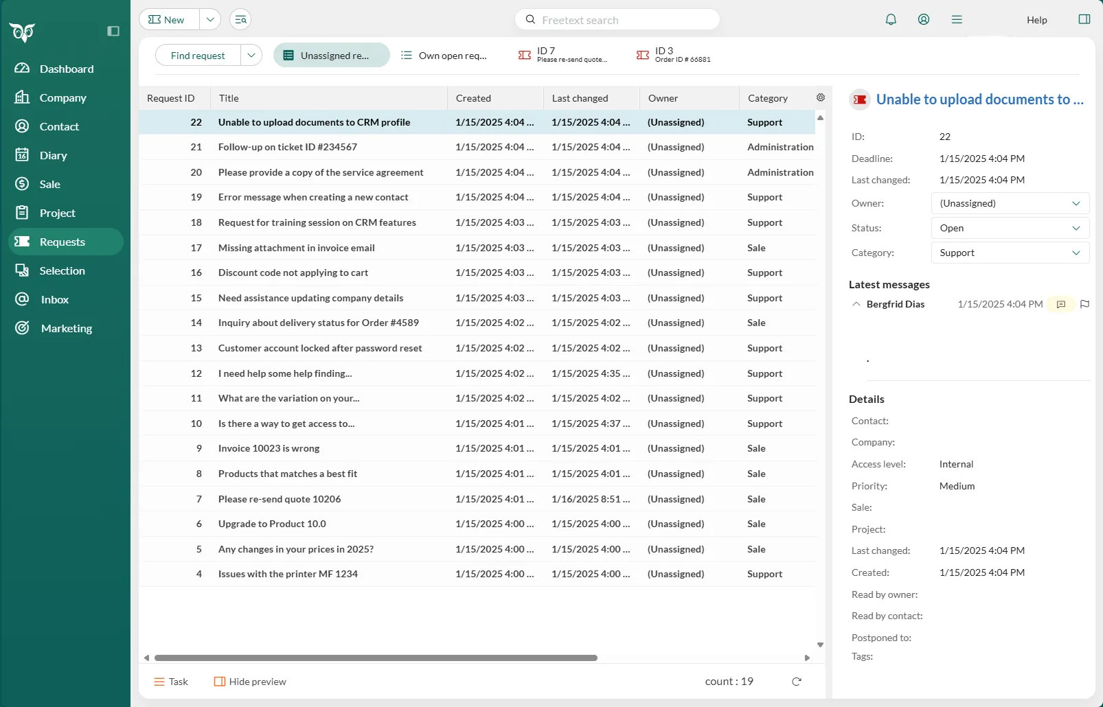 Request with Unassigned request list with preview -screenshot