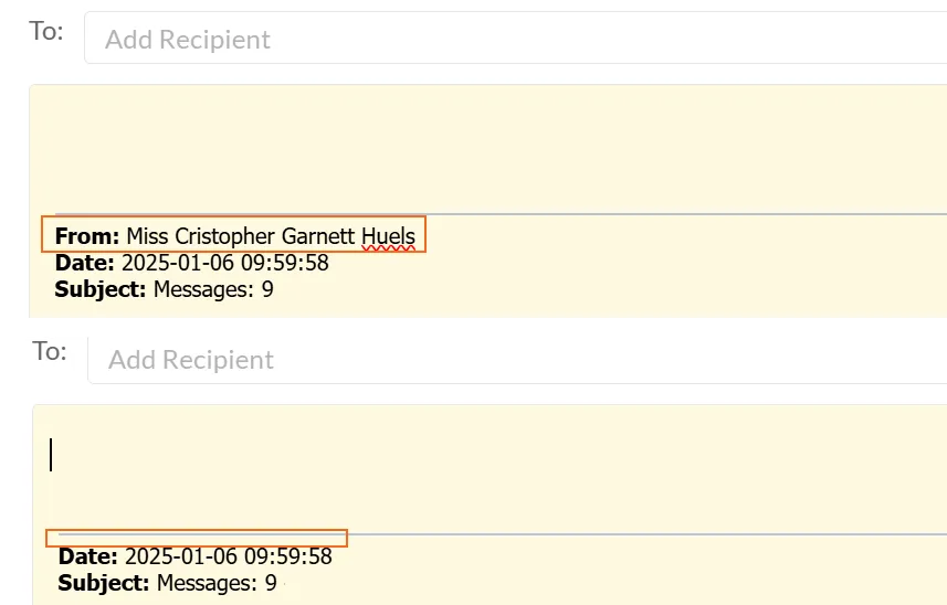 First image: Message preview showing sender&#x27;s name. Second image: Same message preview with the sender&#x27;s name removed, indicating anonymization. -screenshot