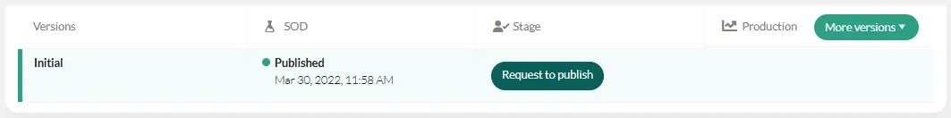 Request to publish in the Development Portal -screenshot