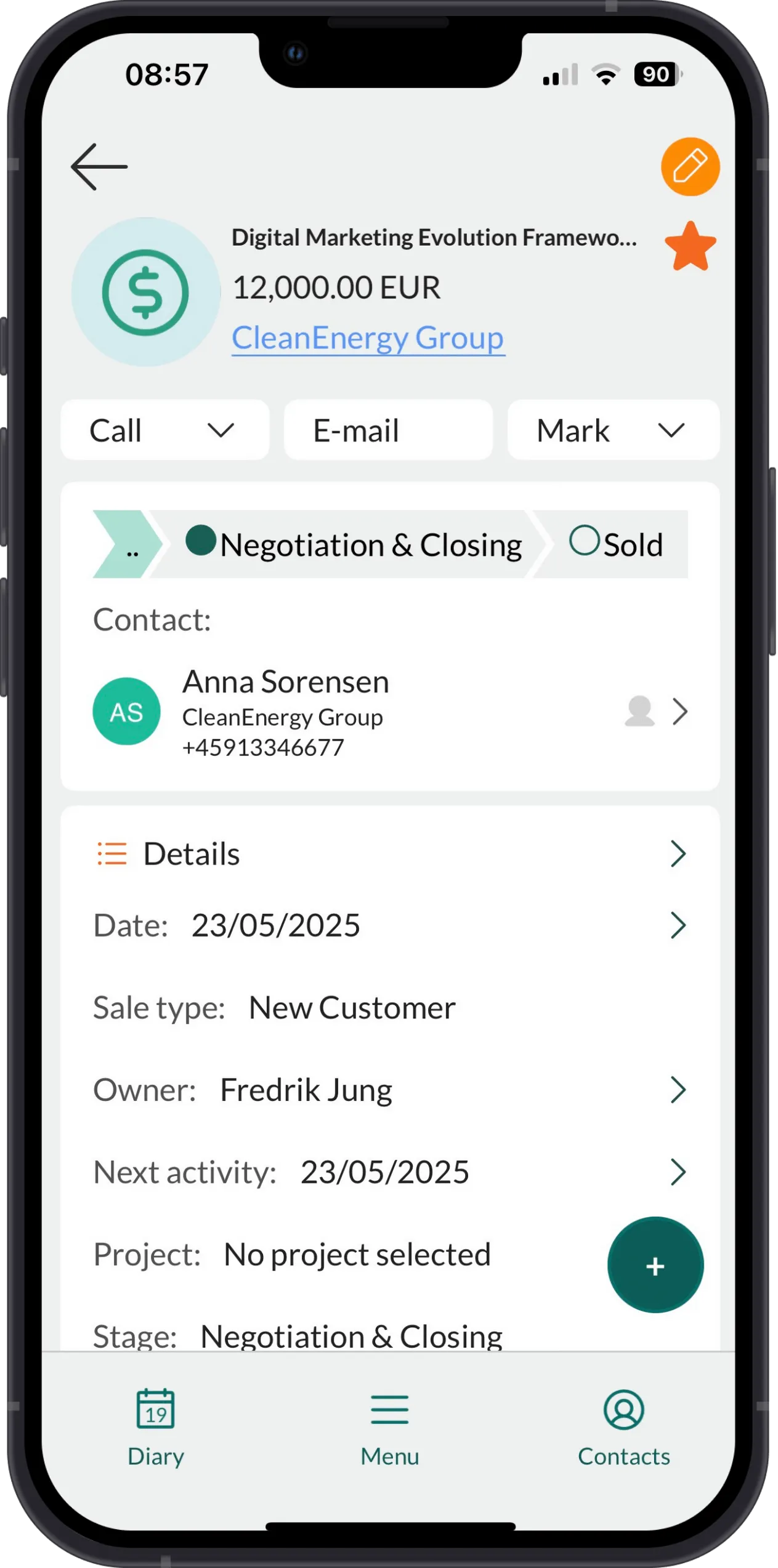Mobile CRM: Sale -app-screen