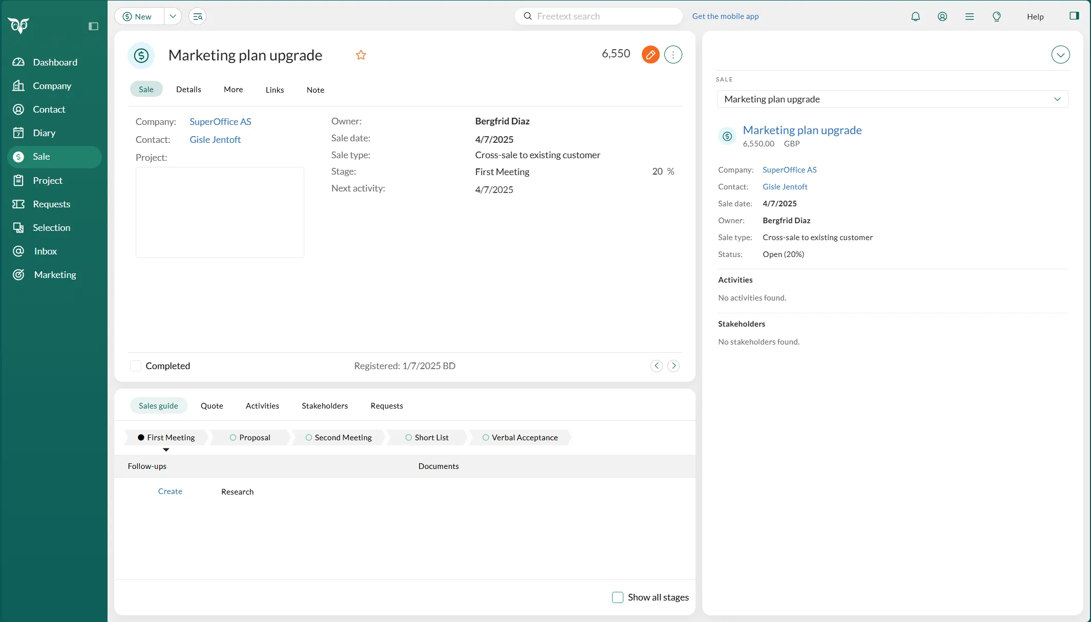 Sales screen -screenshot