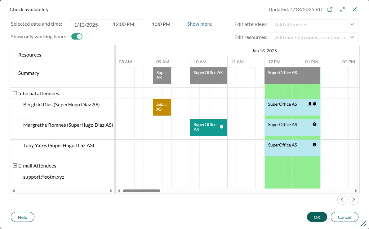 Follow-up dialog, scheduling assistant -screenshot