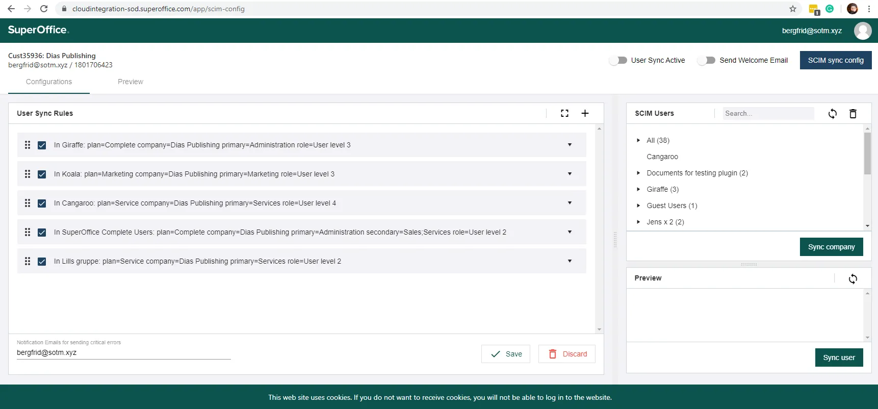 SCIM UI configurations tab -screenshot