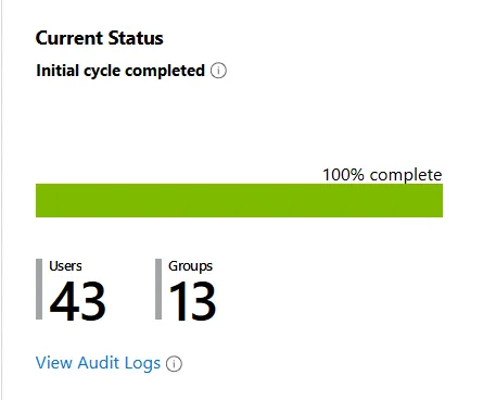 SCIM Microsoft Entra ID initial cycle not run -screenshot