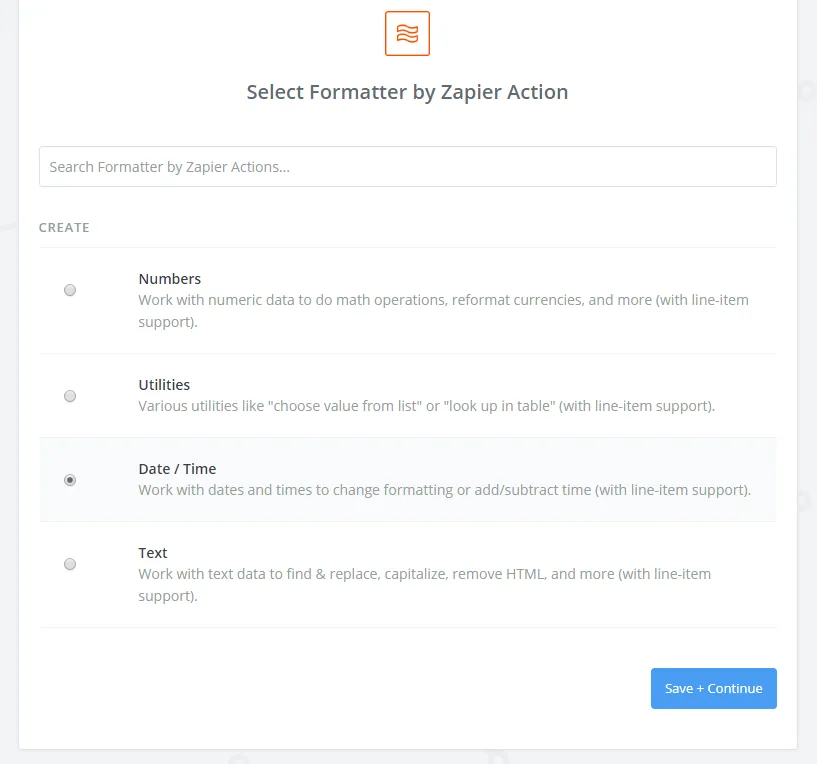 Select Formatter by Zapier Action -screenshot