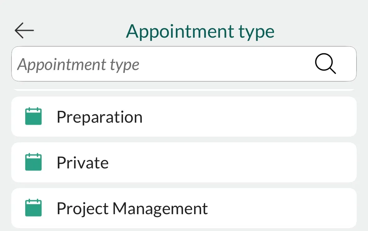 Select appointment types -app-screen