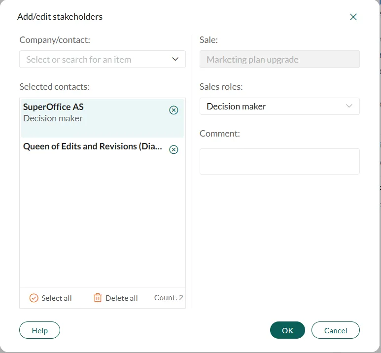 Add/edit stakeholders dialog, role -screenshot