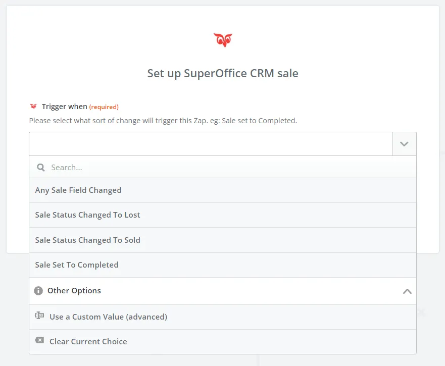 Set up SuperOffice CRM sale -screenshot