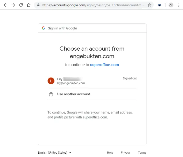 Sign in with Google -screenshot